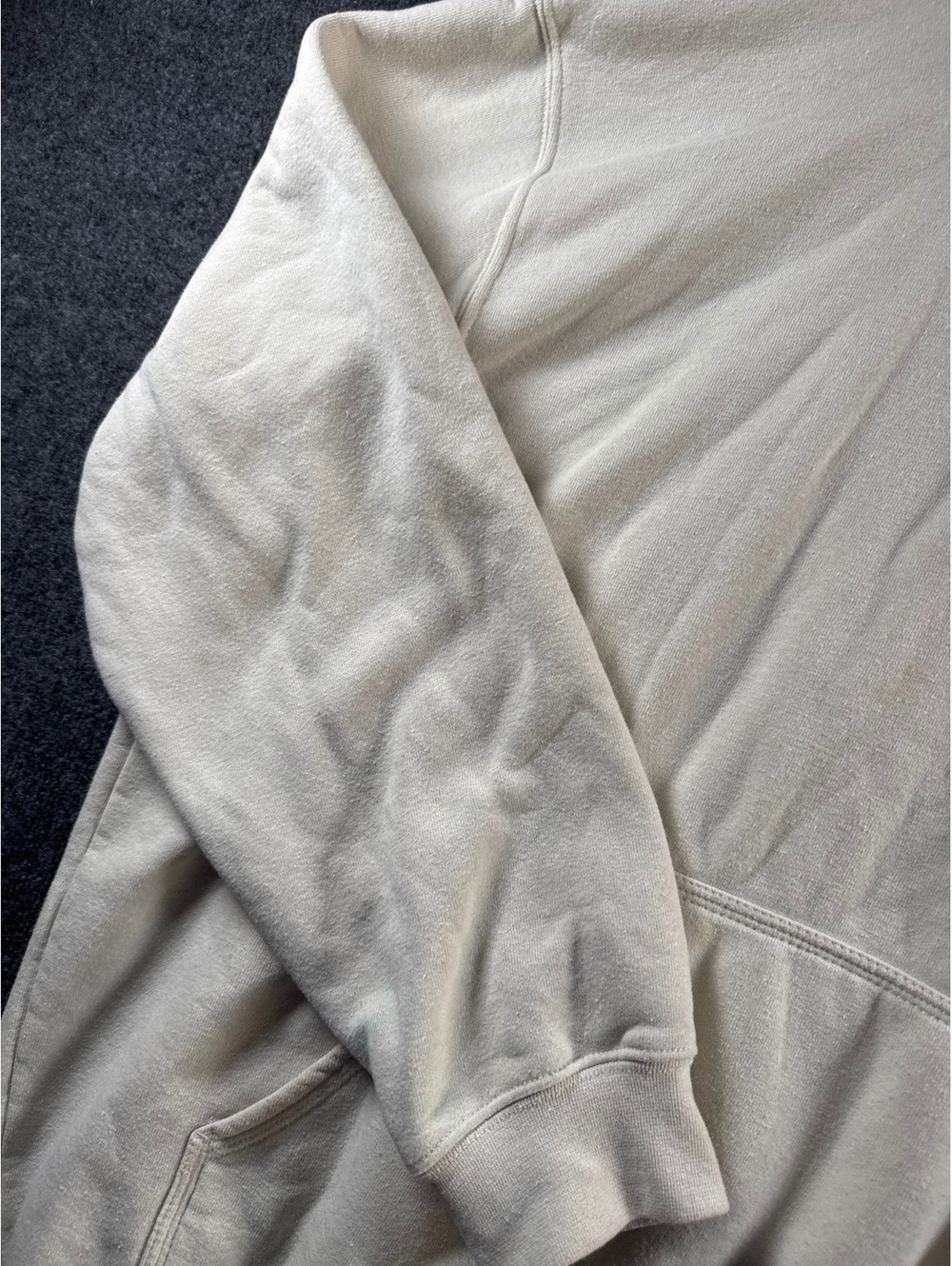 Carhartt Mens XL Loose Fit Cream Hoodie Logo Sleeve Pullover Workwear Sweatshirt - Picture 6 of 12